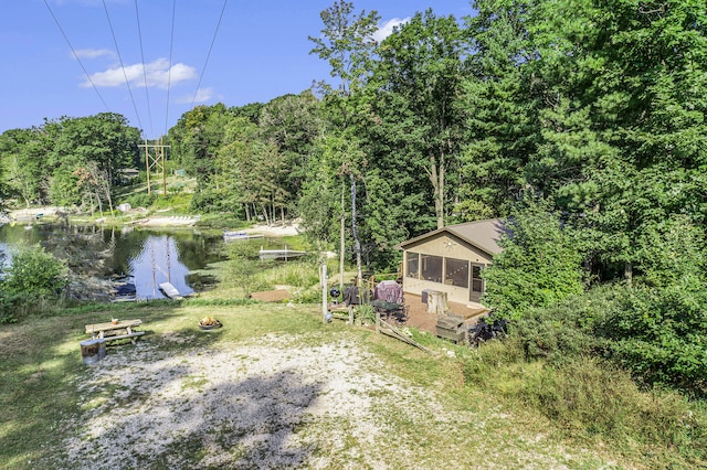 view of yard with a water view