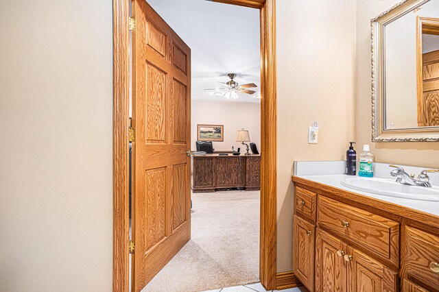 bathroom with vanity and ceiling fan