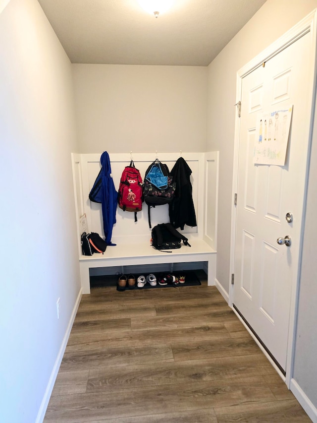 mudroom with hardwood / wood-style flooring