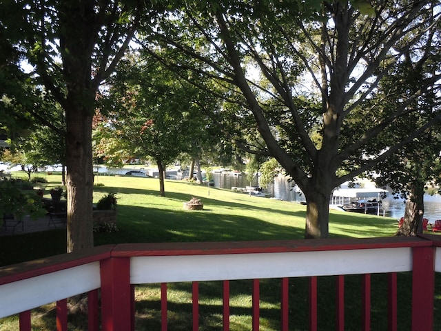 view of yard with a water view