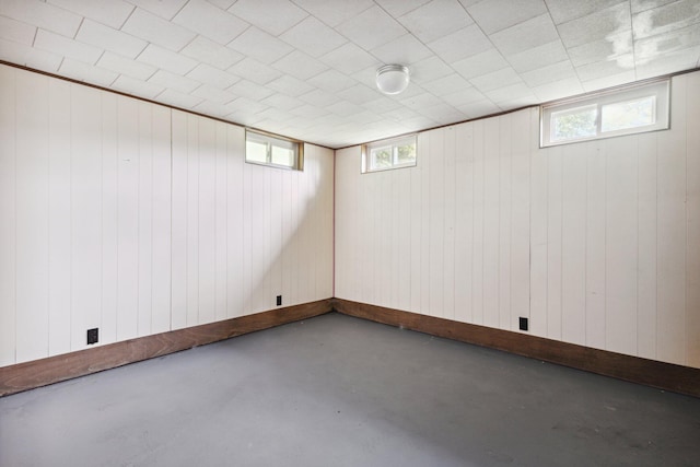 basement featuring wood walls and plenty of natural light