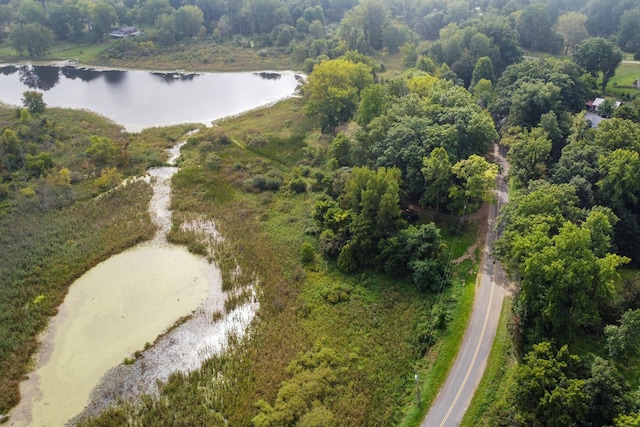 bird's eye view featuring a water view