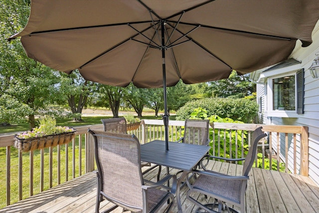 wooden terrace with a lawn