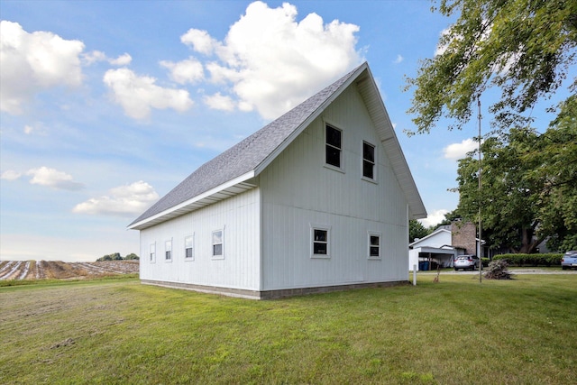 view of property exterior with a lawn