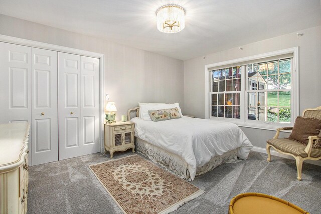 carpeted bedroom with a closet