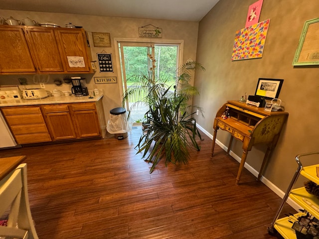 interior space with dark hardwood / wood-style floors