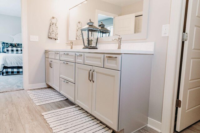 bathroom with vanity and wood-type flooring