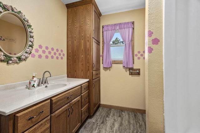 bathroom featuring vanity and wood-type flooring