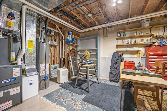 basement featuring gas water heater