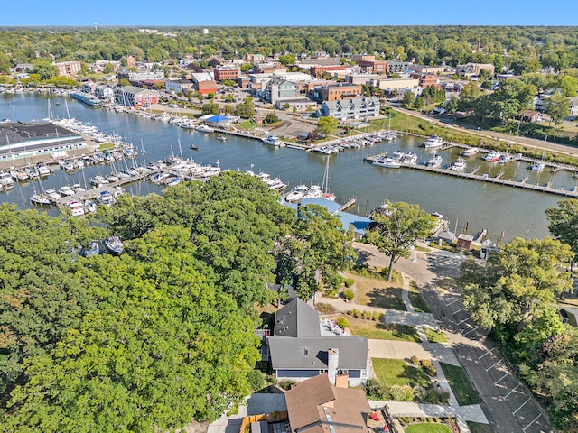 bird's eye view featuring a water view