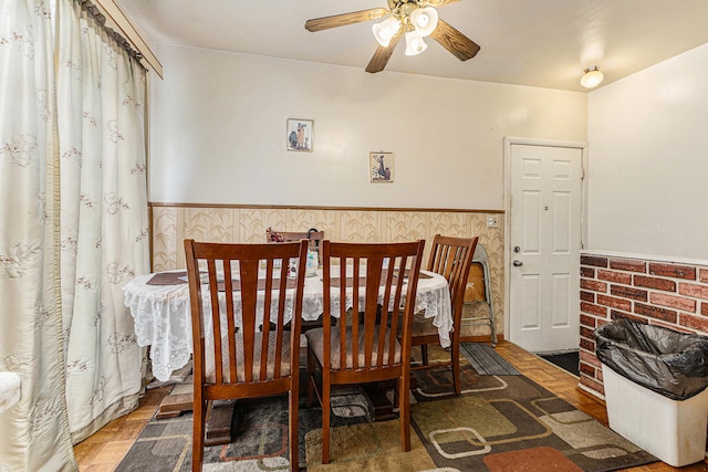 dining area featuring ceiling fan