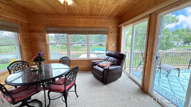 sunroom / solarium with wood ceiling