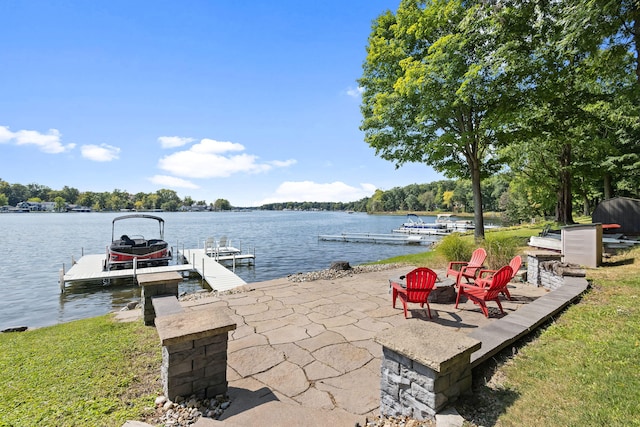 dock area with a water view