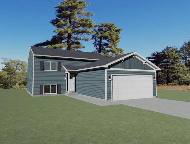 view of front of home featuring a garage and a front lawn