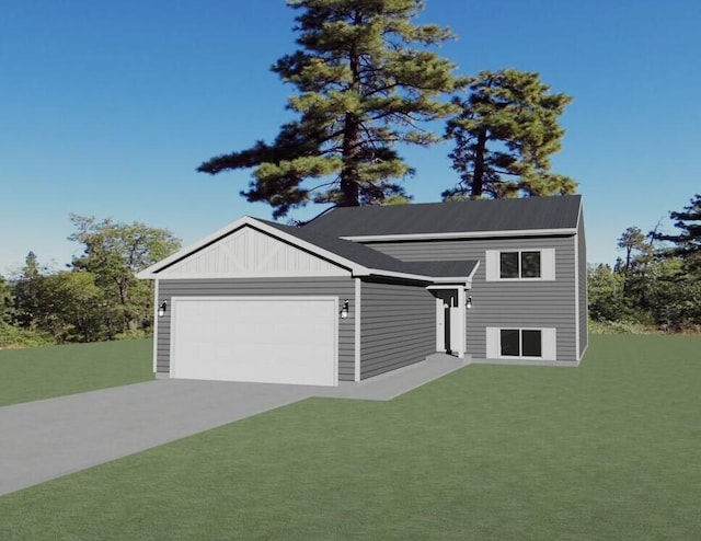 view of front of home featuring a garage and a front yard