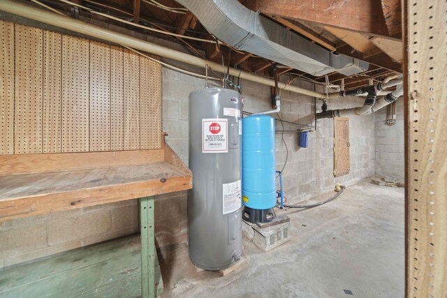 utility room featuring water heater