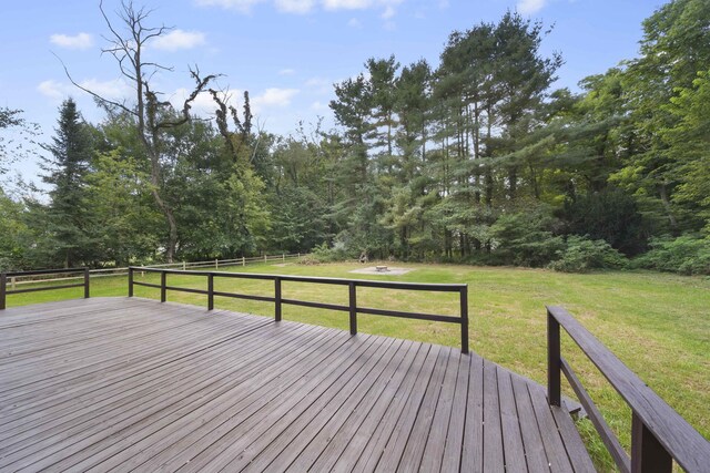 wooden terrace with a lawn