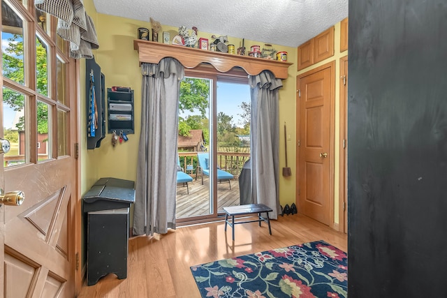 entrance foyer featuring a wealth of natural light, light hardwood / wood-style floors, and a textured ceiling