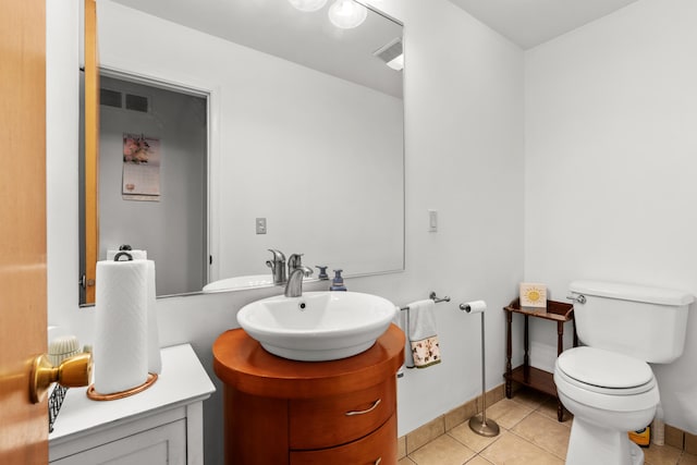 bathroom featuring tile patterned flooring, toilet, and vanity