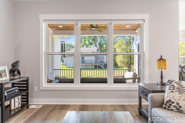 living area featuring hardwood / wood-style flooring and a wealth of natural light