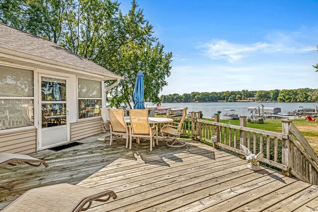 deck with a water view