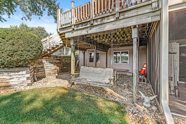 view of yard with a wooden deck