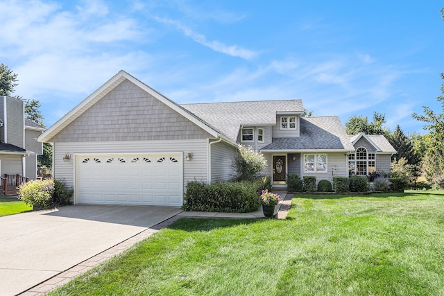 view of front of house featuring a garage and a front lawn