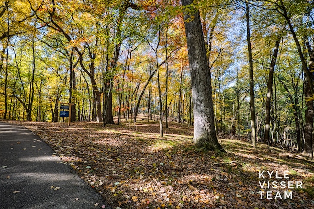 surrounding community with a wooded view