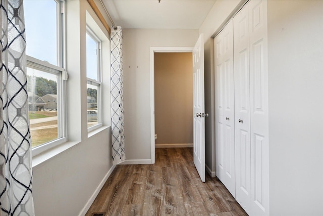 corridor featuring dark hardwood / wood-style flooring