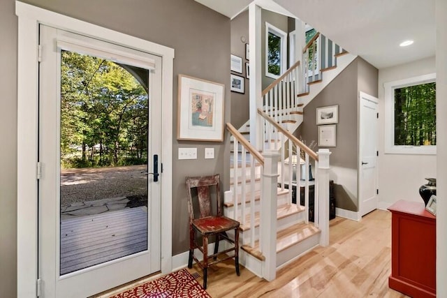 doorway to outside featuring light hardwood / wood-style floors