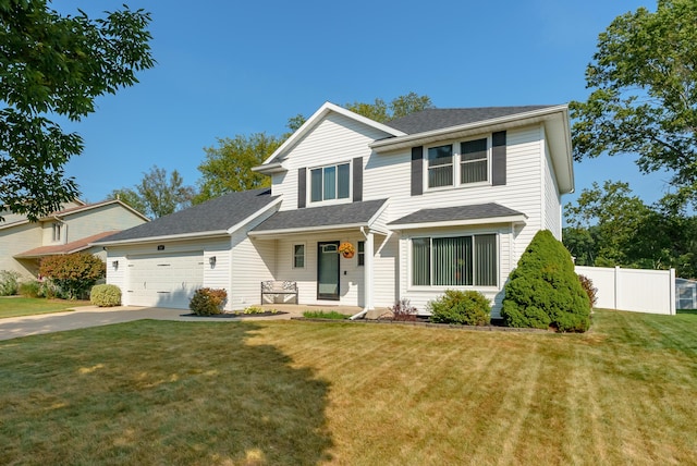 view of front facade featuring a front yard and a garage