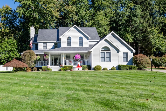 view of front of home with a front yard and a porch