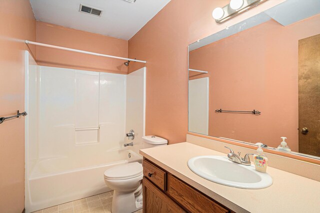 full bathroom with vanity, toilet, and shower / washtub combination