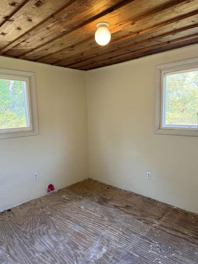 empty room with wooden ceiling