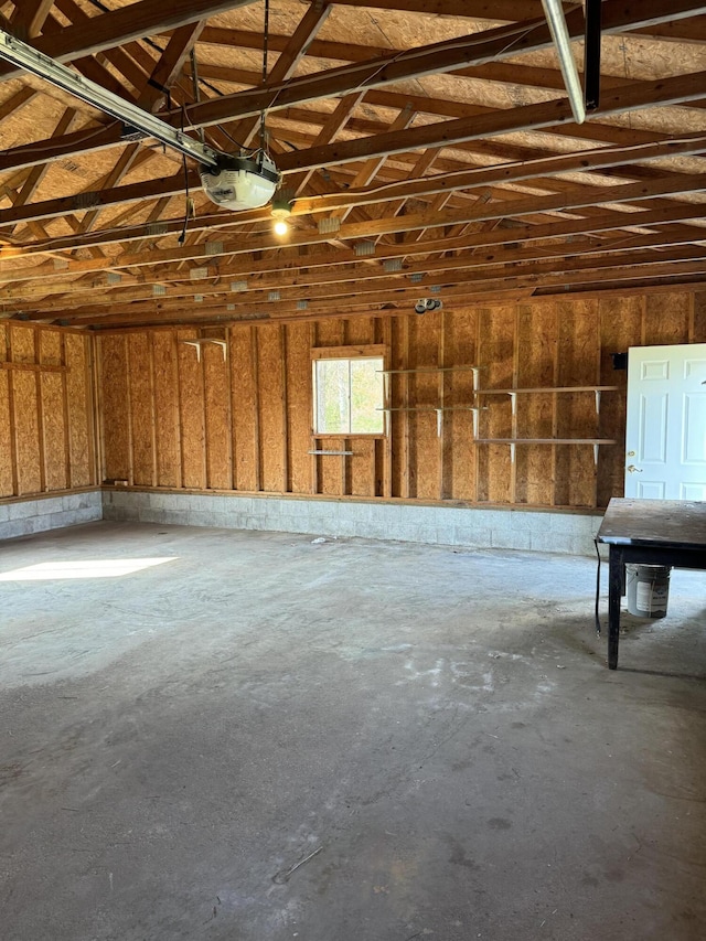 garage with a garage door opener