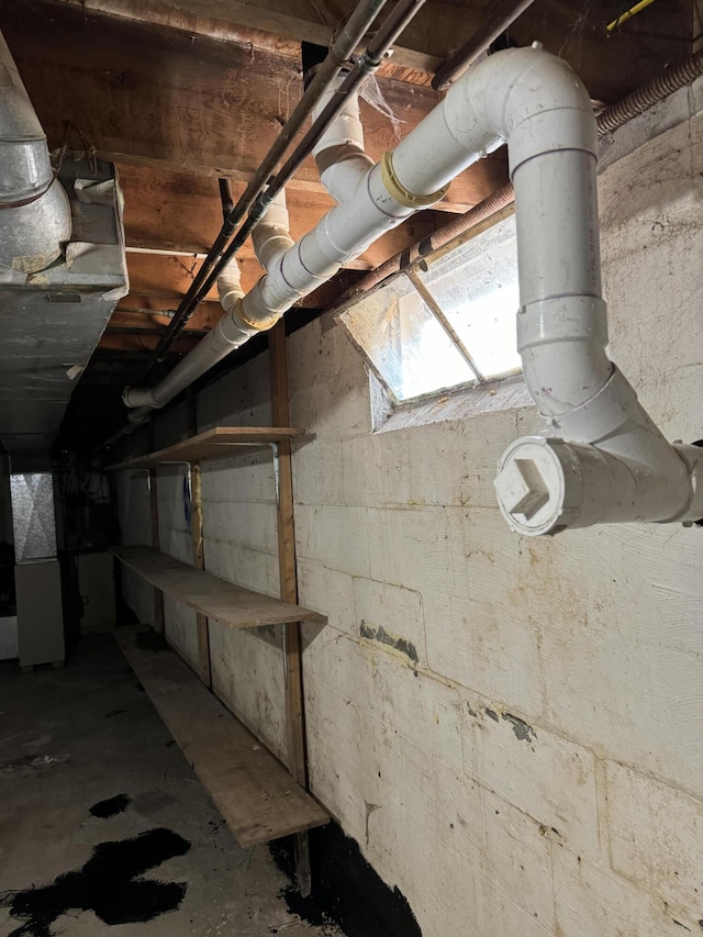 basement with heating unit