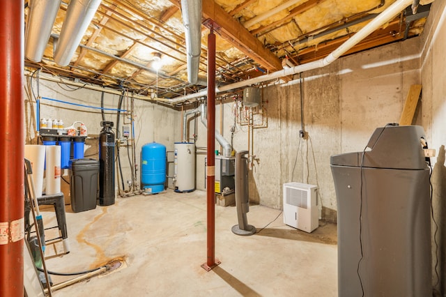 basement featuring water heater