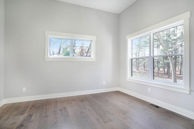 empty room with plenty of natural light and hardwood / wood-style floors