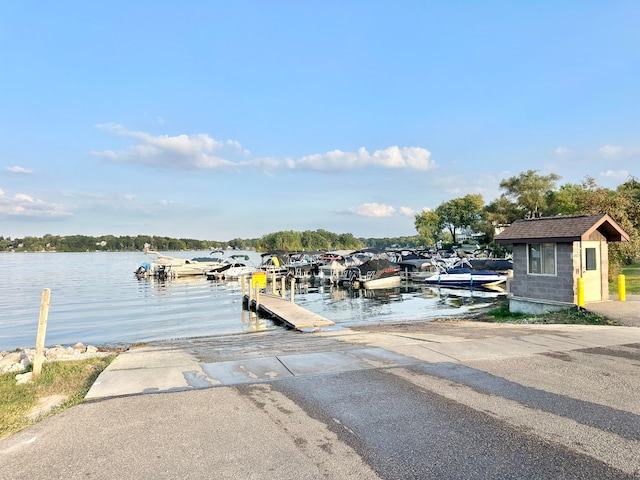 view of dock with a water view