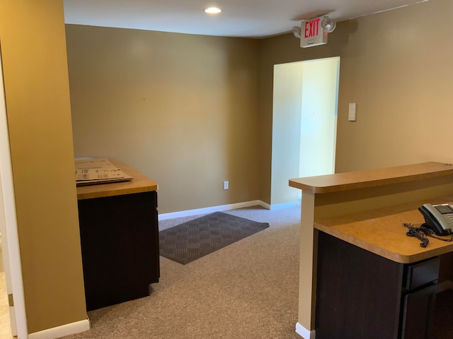 interior space featuring light colored carpet