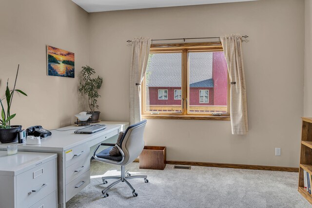 view of carpeted home office