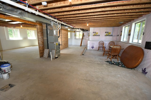 basement with heating unit