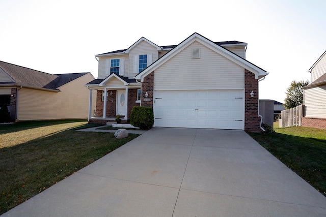 view of front facade featuring a front lawn and a garage