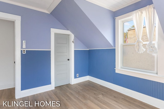 additional living space with lofted ceiling and hardwood / wood-style floors