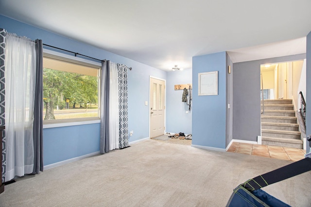 living room featuring light colored carpet