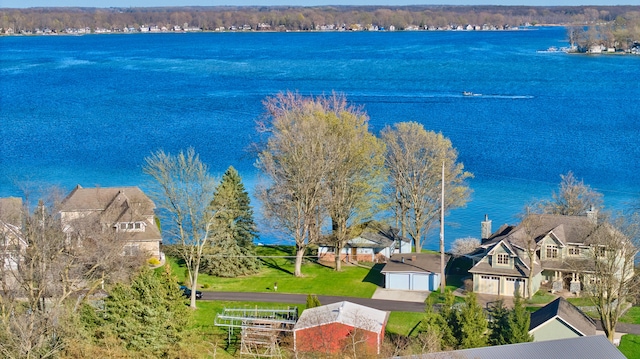 aerial view featuring a water view