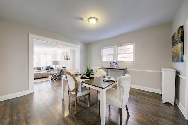 dining area featuring dark wood-type flooring