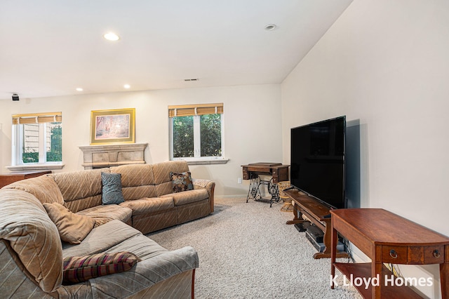 living room with carpet floors