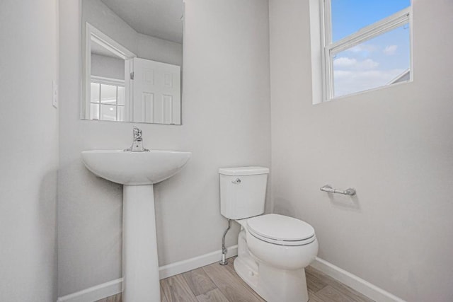 bathroom featuring hardwood / wood-style flooring, sink, and toilet