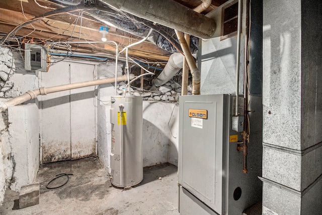 utilities with water heater and electric panel